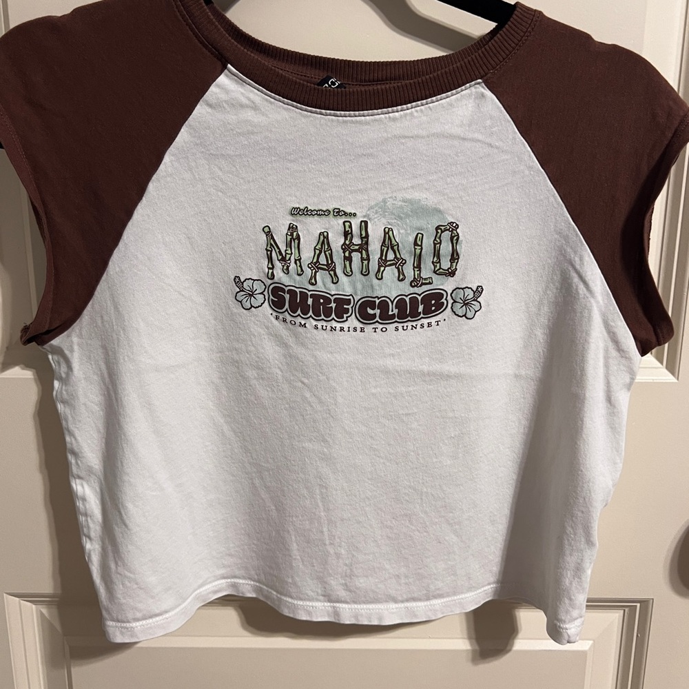 FINAL REDUCTION: H&M Mahalo Surf Club Brown and White Crop Top